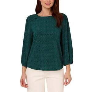 Adrianna Papell Women's Knit Crepe Blouse, Green, XXL